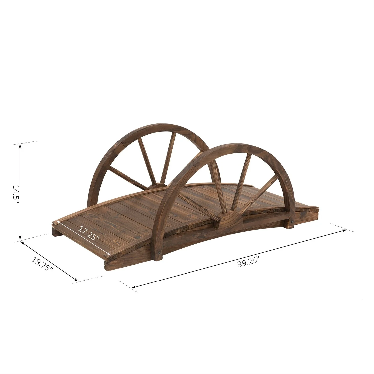 FarmHome 3.3ft Fir Wood Half Wheeled Stained Garden Bridge - Image 4