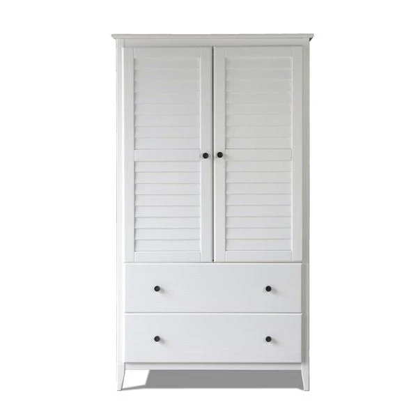 FarmHome Louvered Distressed White Solid Pine Armoire - Image 2