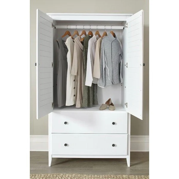 FarmHome Louvered Distressed White Solid Pine Armoire - Image 3