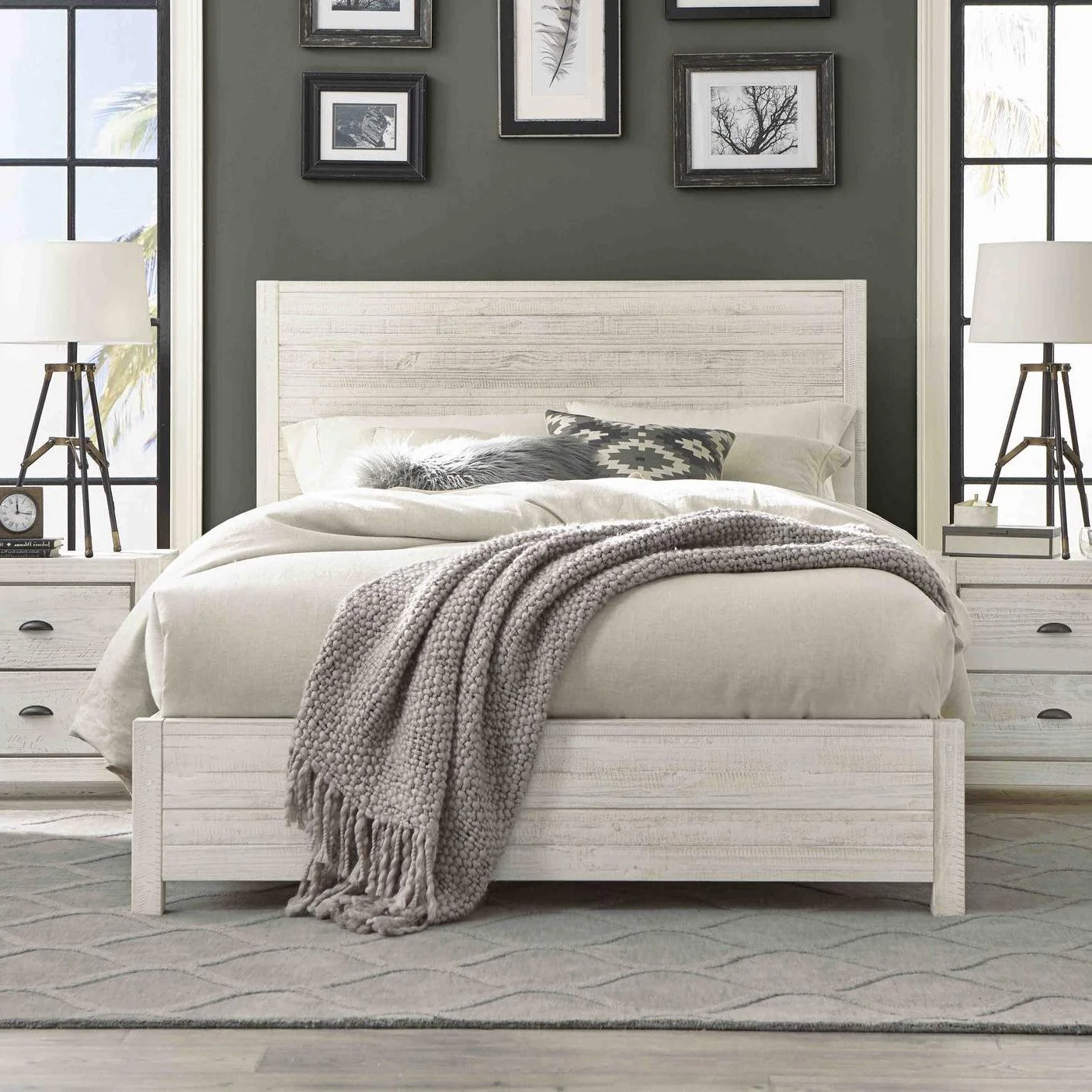 FarmHome Off White Solid Pine Platform Bed in Queen Size - Image 4