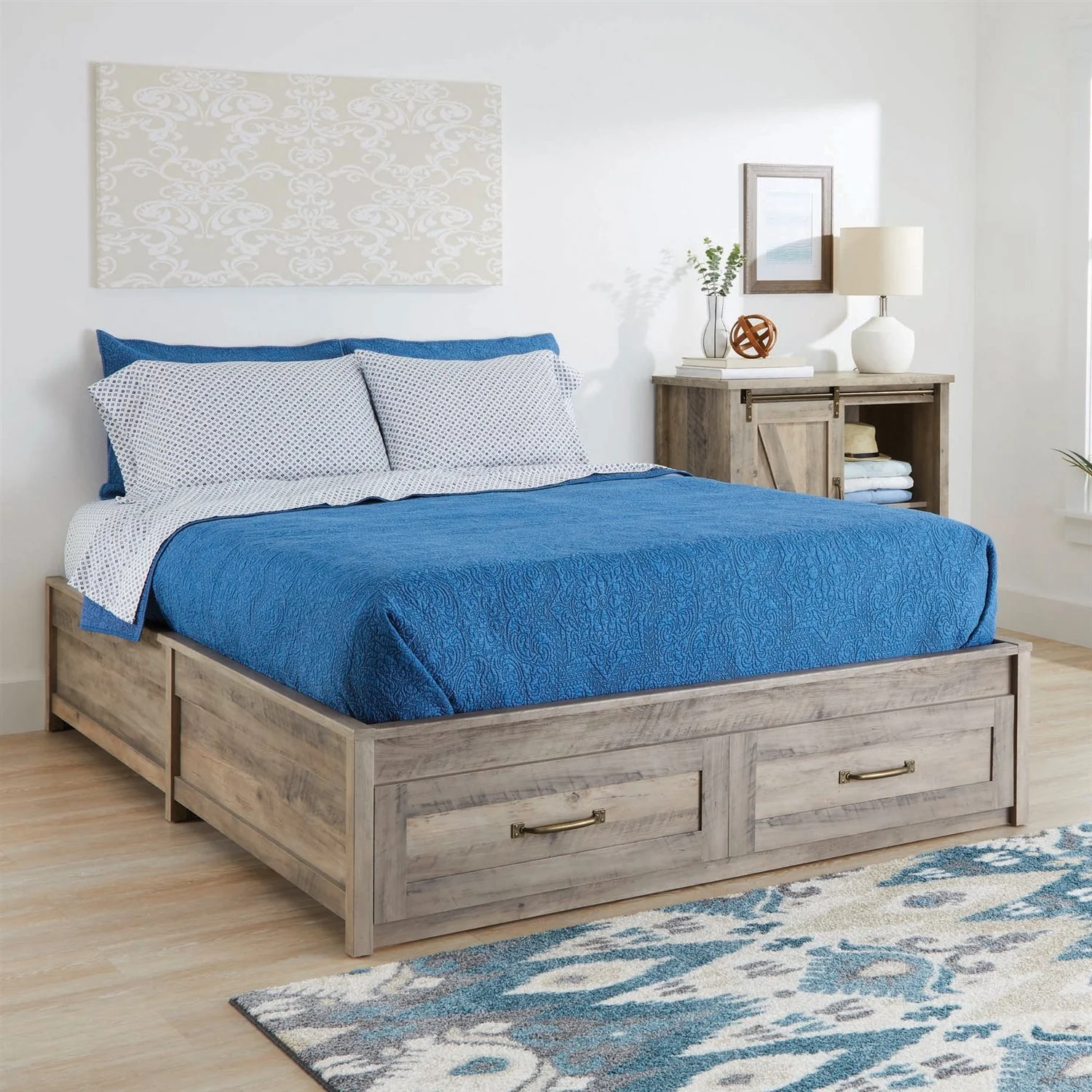 FarmHome Platform Bed Frame with Storage Drawers - Queen Size - Image 2