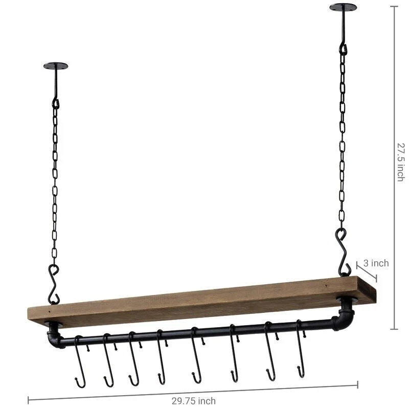 FarmHome Rustic Industrial 8 S-Hooks Ceiling Mounted Hanging Pot Rack - Image 3