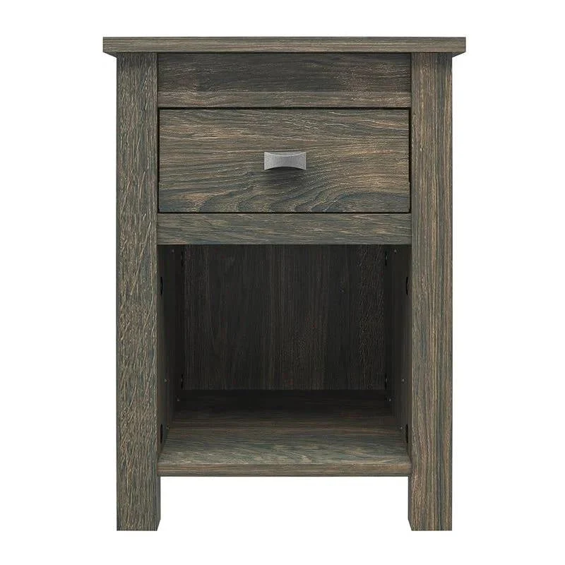 Farmhouse 1-Drawer Bedroom Nightstand with Open Shelf in Rustic Grey Oak - Image 2