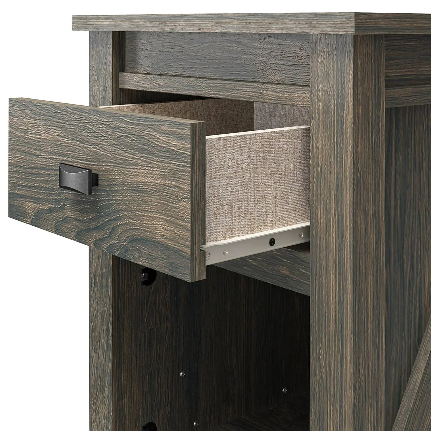 Farmhouse 1-Drawer Bedroom Nightstand with Open Shelf in Rustic Grey Oak - Image 5