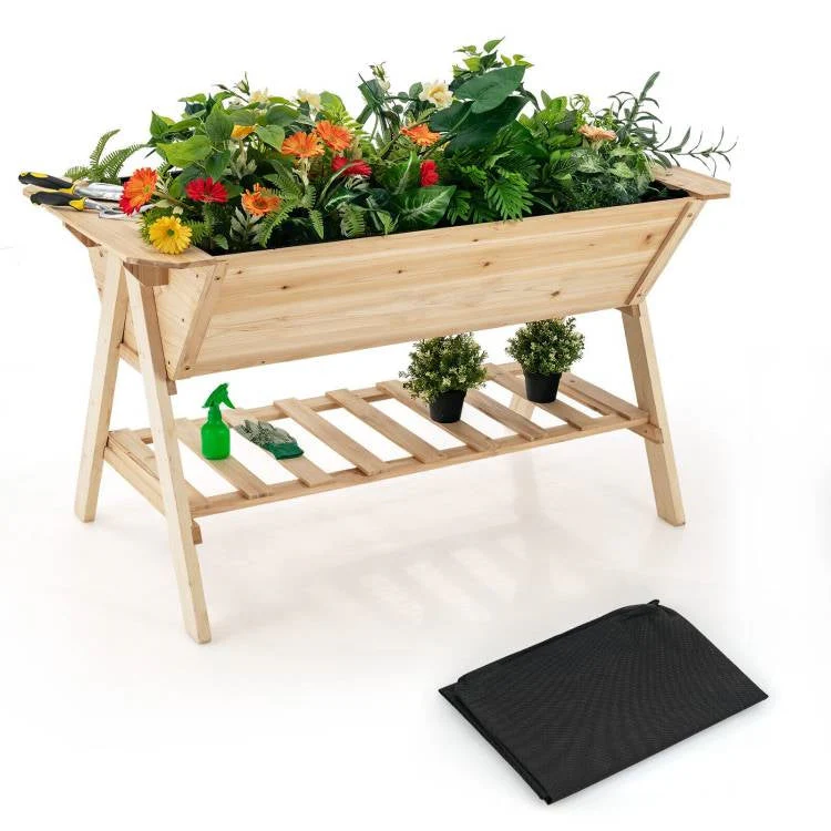 Farmhouse 2 Tier Large Outdoor Natural Wooden 5-ft Raised Garden Bed Planter Box - Image 2
