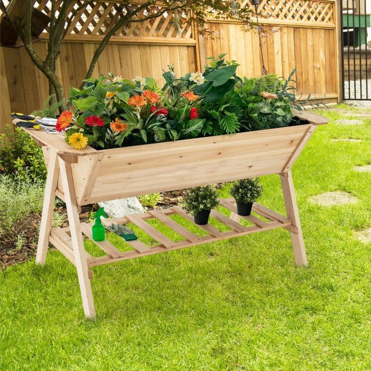 Farmhouse 2 Tier Large Outdoor Natural Wooden 5-ft Raised Garden Bed Planter Box - Image 3