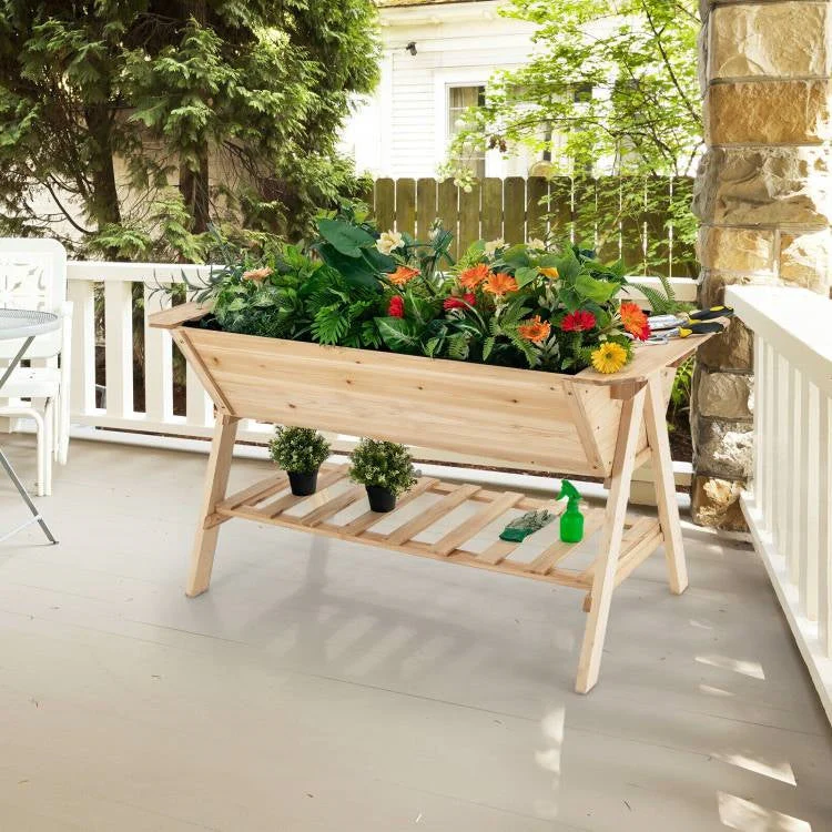 Farmhouse 2 Tier Large Outdoor Natural Wooden 5-ft Raised Garden Bed Planter Box - Image 4