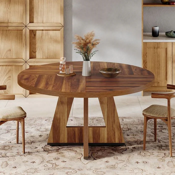 Farmhouse 47-inch Round Kitchen Dining Table in Vintage Brown Wood Finish - Image 2