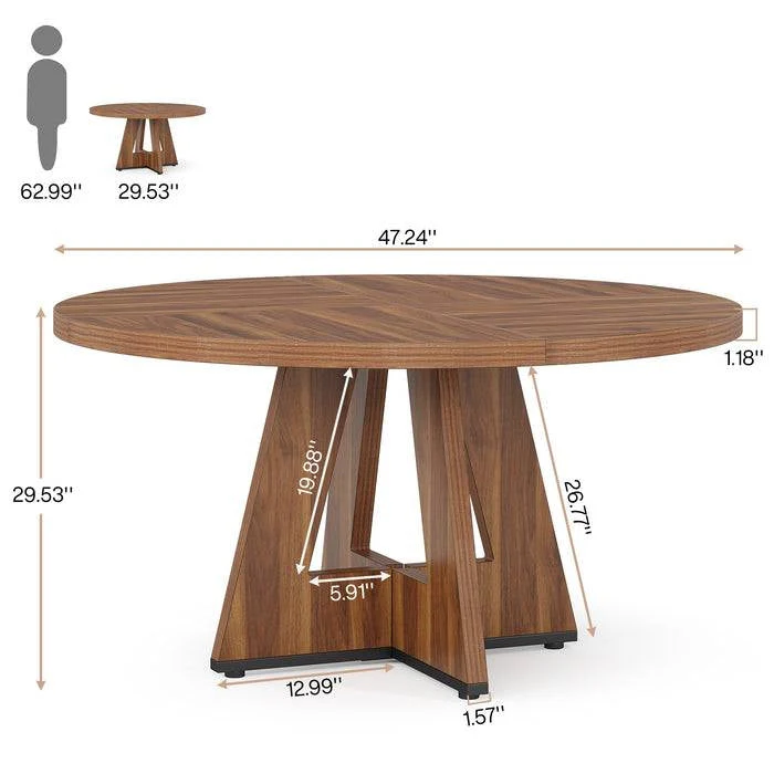 Farmhouse 47-inch Round Kitchen Dining Table in Vintage Brown Wood Finish - Image 4