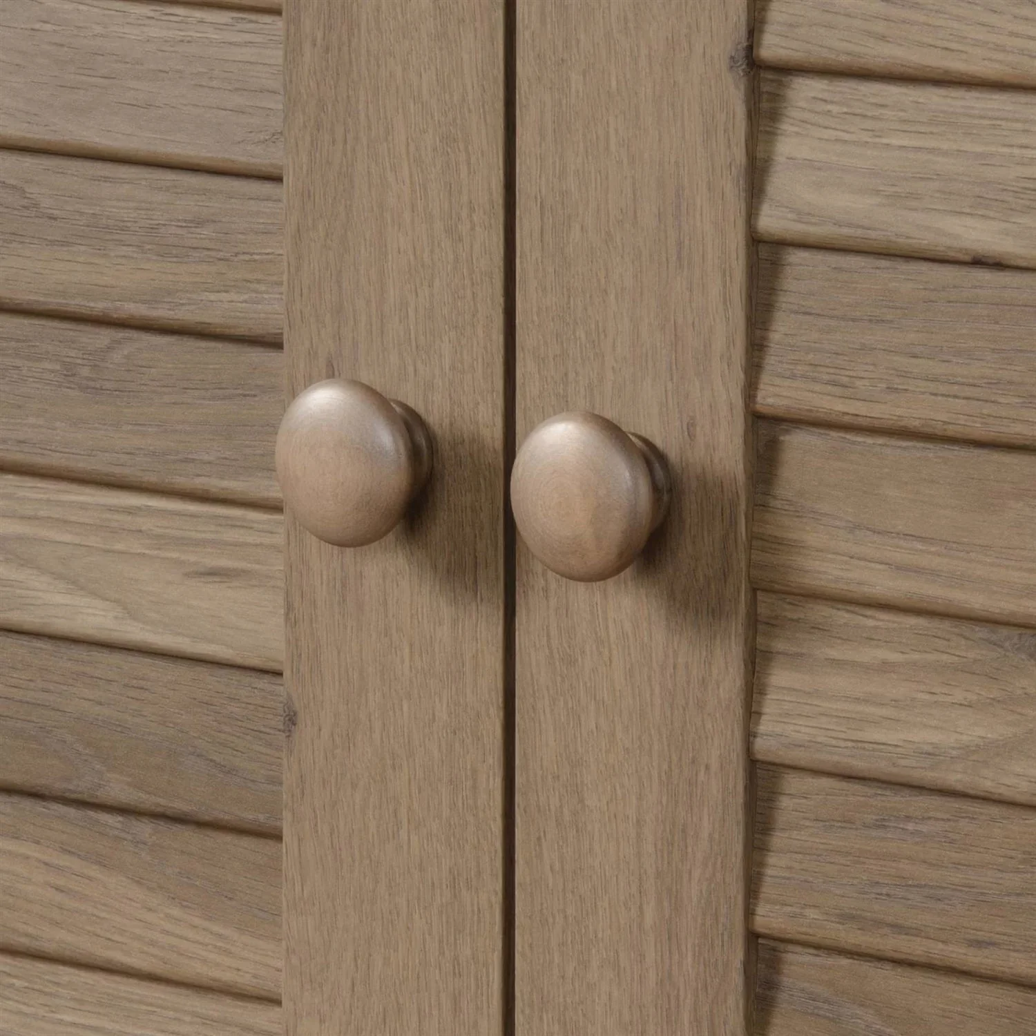 Farmhouse Armoire Storage Cabinet w/ Louver Doors in Light Brown Oak Wood Finish - Image 4