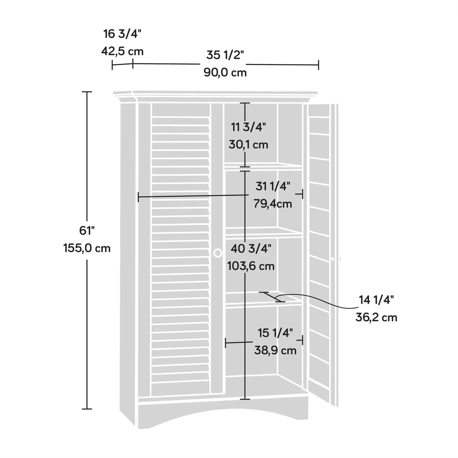 Farmhouse Armoire Storage Cabinet w/ Louver Doors in Light Brown Oak Wood Finish - Image 5