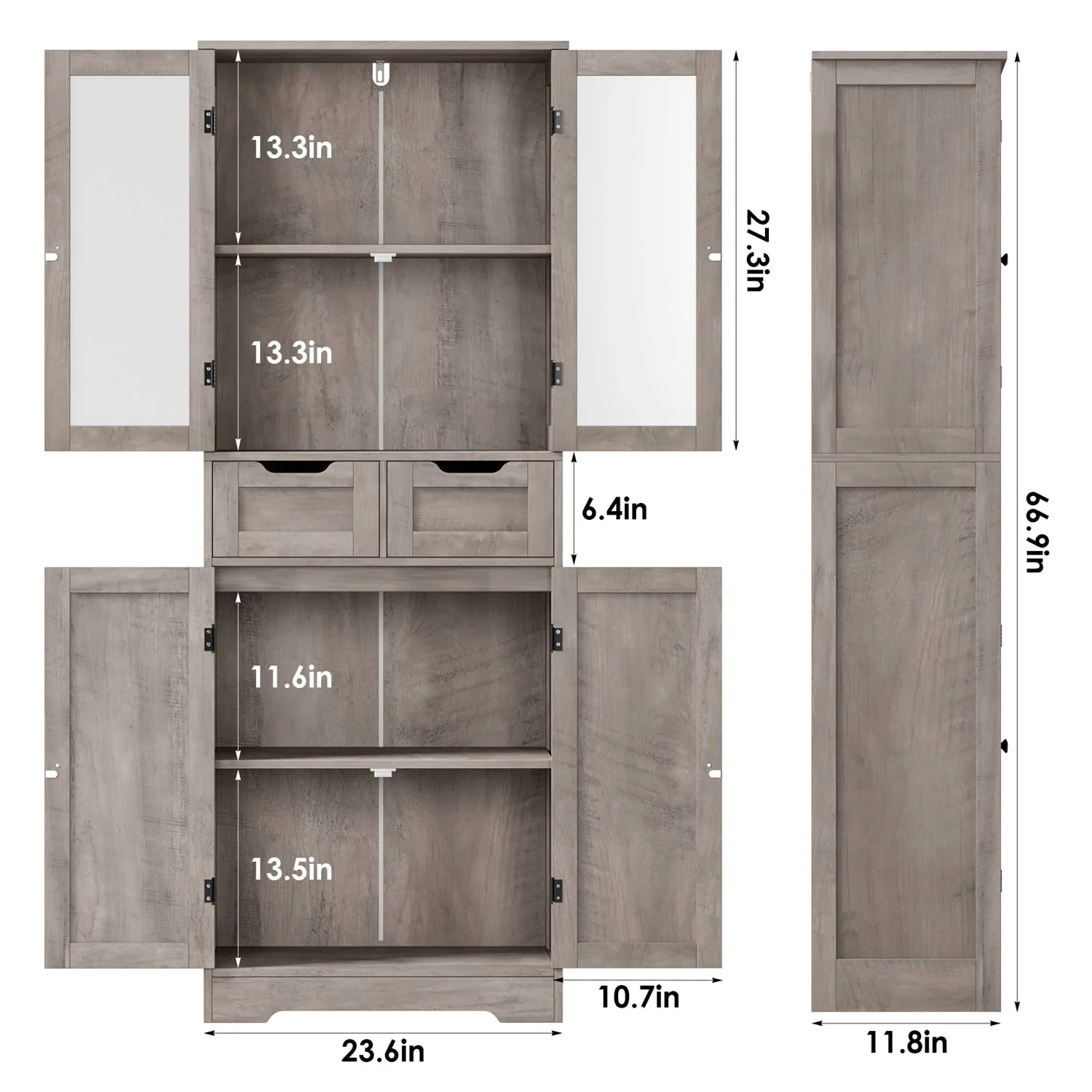 Farmhouse Bathroom Linen Cabinet with Storage Drawers in Grey Taupe Wood Finish - Image 5