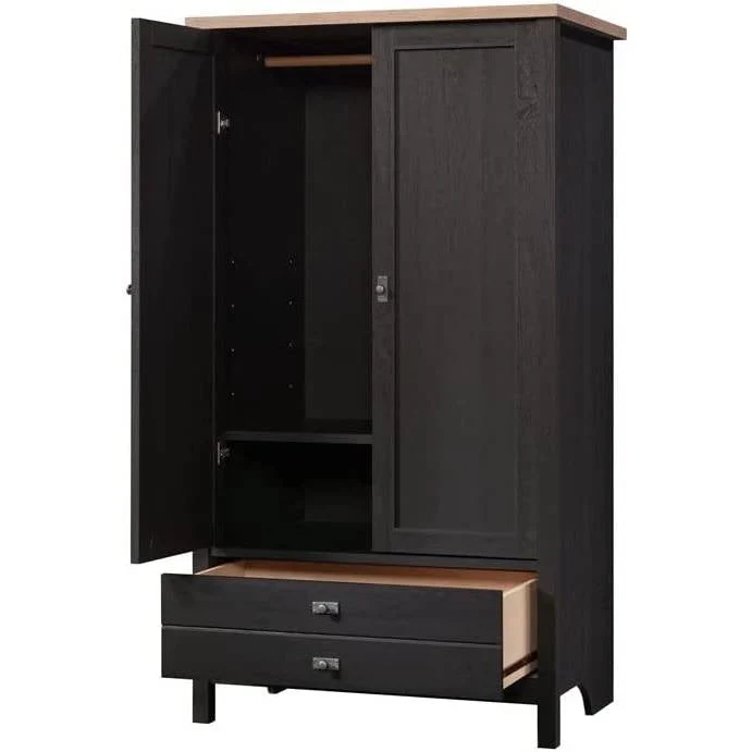 FarmHouse Black Oak Drawer and Garment Rod Wardrobe Armoire - Image 2