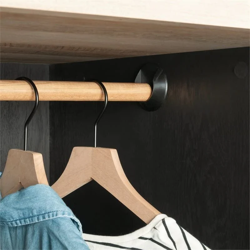 FarmHouse Black Oak Drawer and Garment Rod Wardrobe Armoire - Image 5