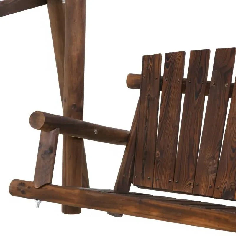 FarmHouse Log A-Frame 2-Seat Wooden Swing Bench - Image 3