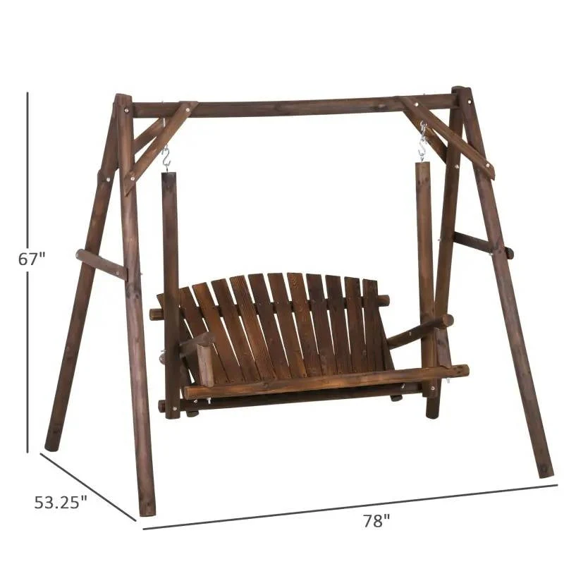 FarmHouse Log A-Frame 2-Seat Wooden Swing Bench - Image 5