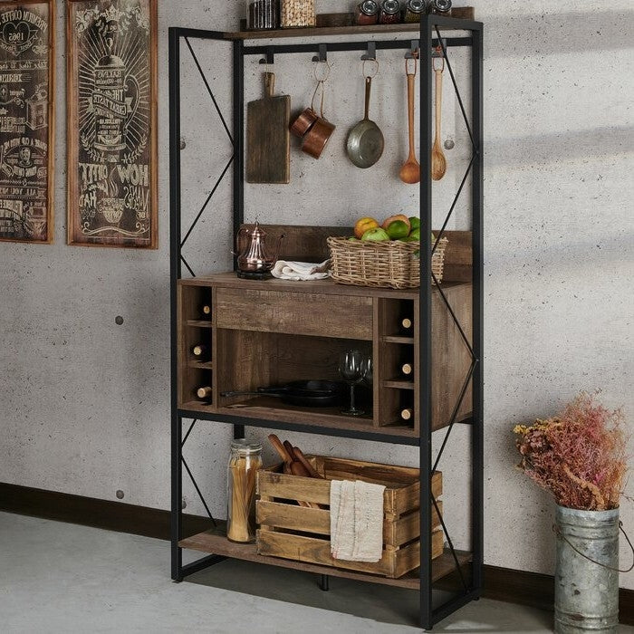 Farmhouse Oak Iron Baker's Wine Storage Rack - Image 4