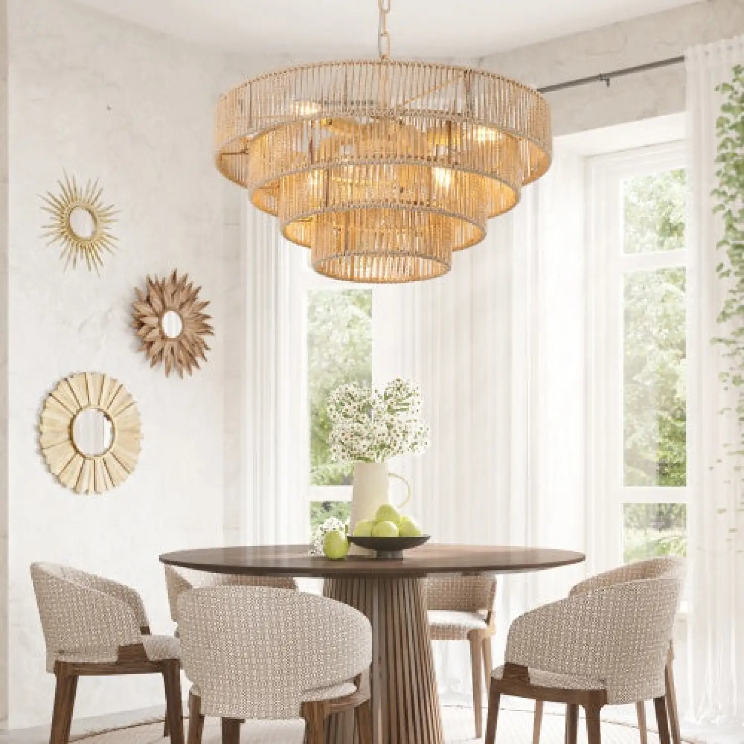 Farmhouse Rattan Pendant Chandelier Lighting with 4-Layer Woven Design - Image 7