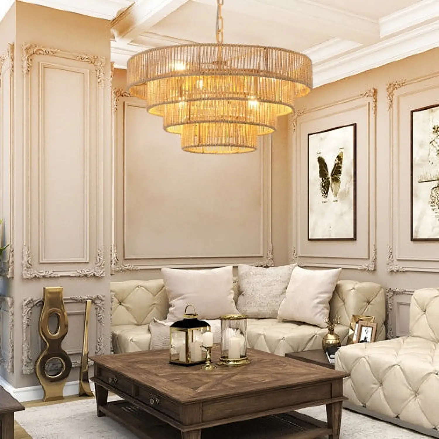 Farmhouse Rattan Pendant Chandelier Lighting with 4-Layer Woven Design - Image 9