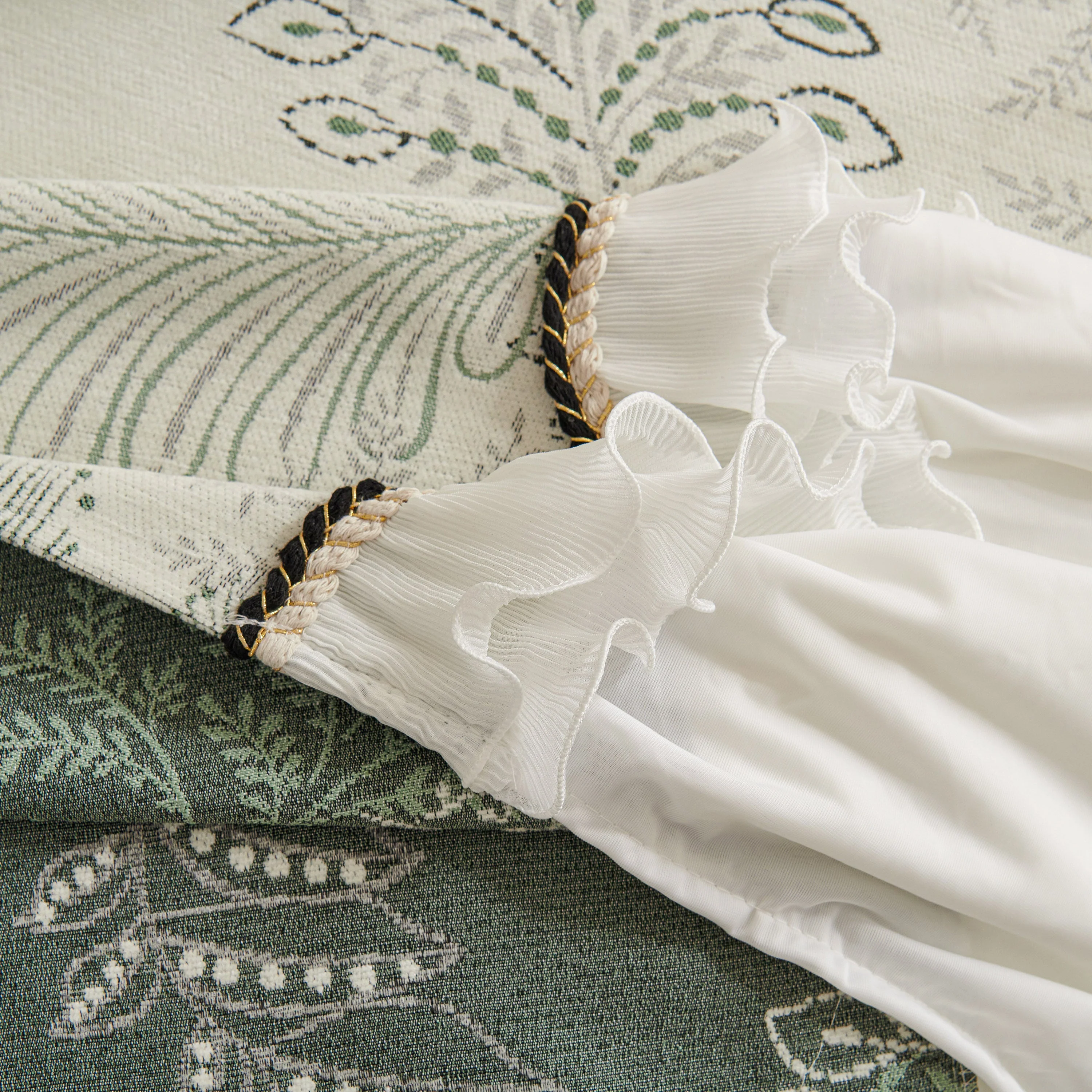 Farmhouse Ruffled Lace Sofa Slipcover Vintage Furniture Protector with Botanical Print - Image 22