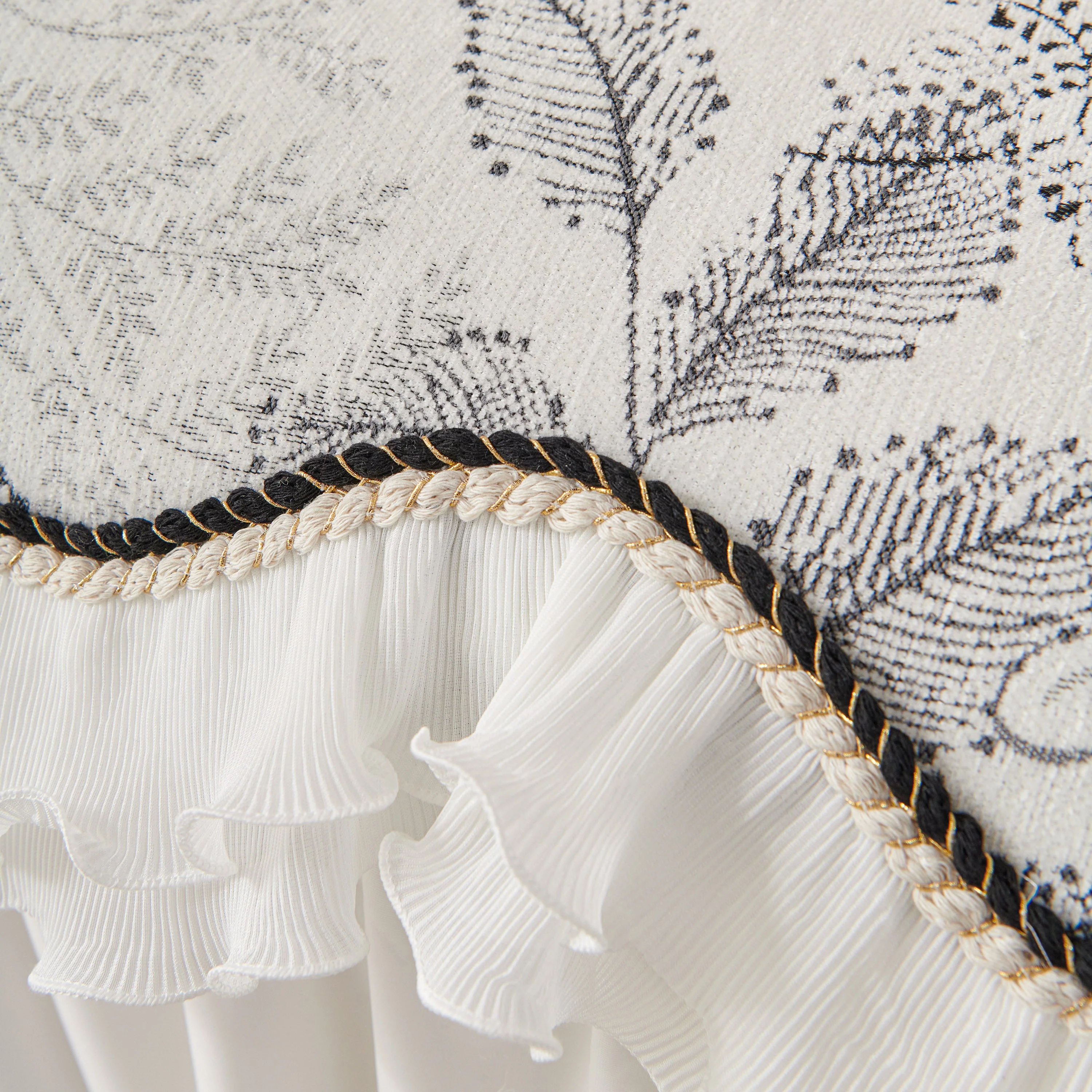 Farmhouse Ruffled Lace Sofa Slipcover Vintage Furniture Protector with Botanical Print - Image 61