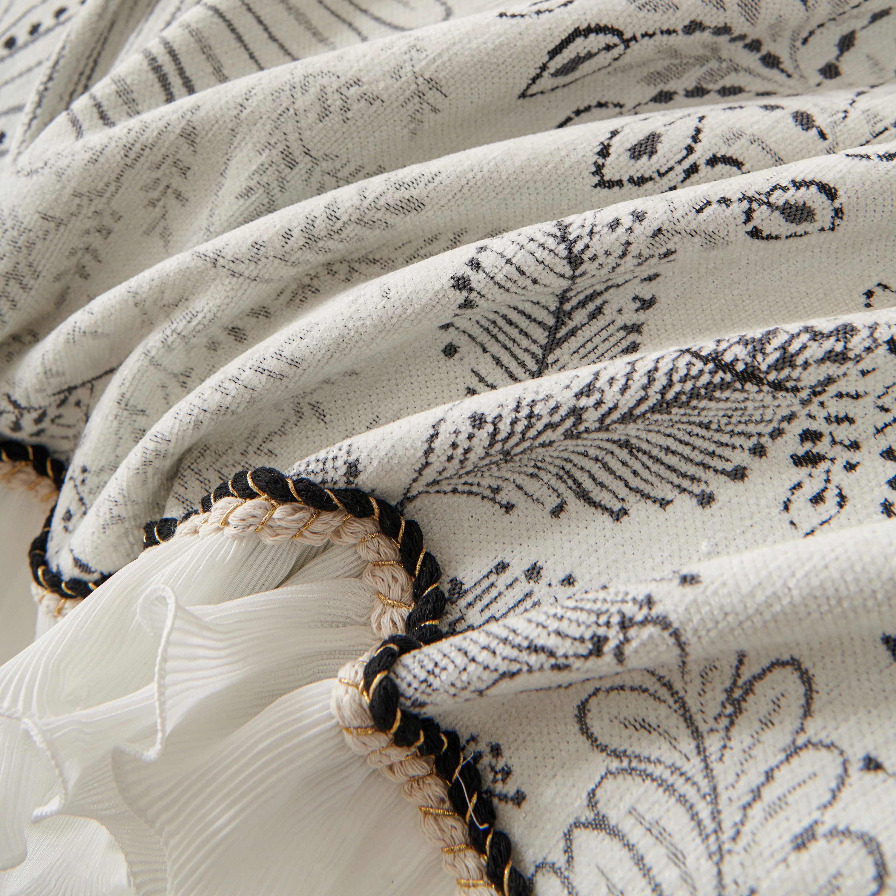 Farmhouse Ruffled Lace Sofa Slipcover Vintage Furniture Protector with Botanical Print - Image 65