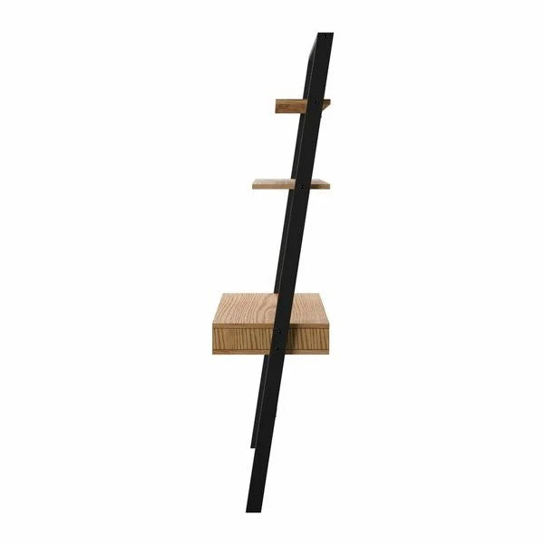 Farmhouse Rustic Oak Black Leaning Ladder Writing Desk 2 Shelves - Image 4