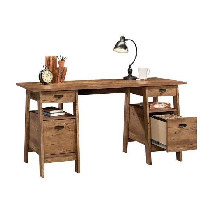 FarmHouse Rustic Oak Executive Desk w/ Filing Cabinets Storage - Image 2