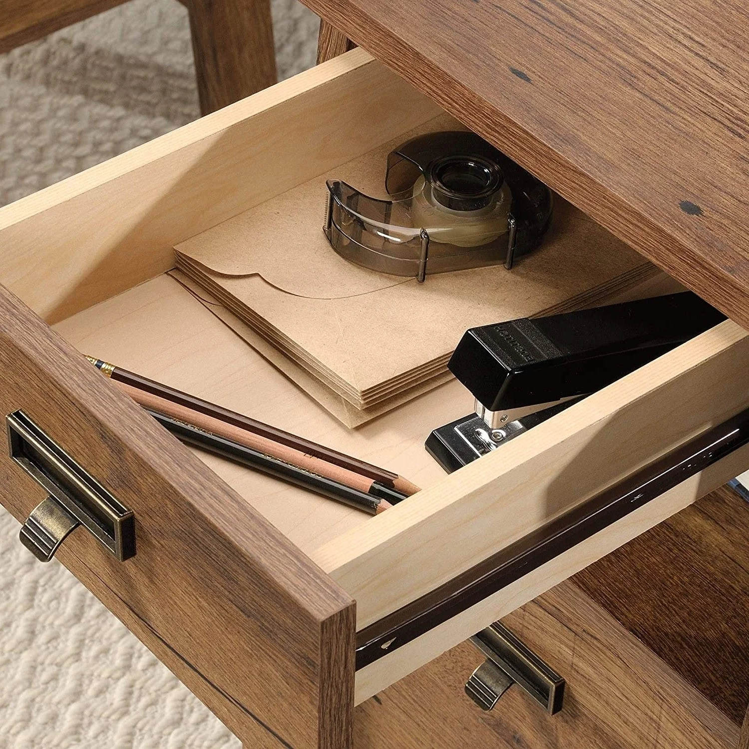 FarmHouse Rustic Oak Executive Desk w/ Filing Cabinets Storage - Image 4