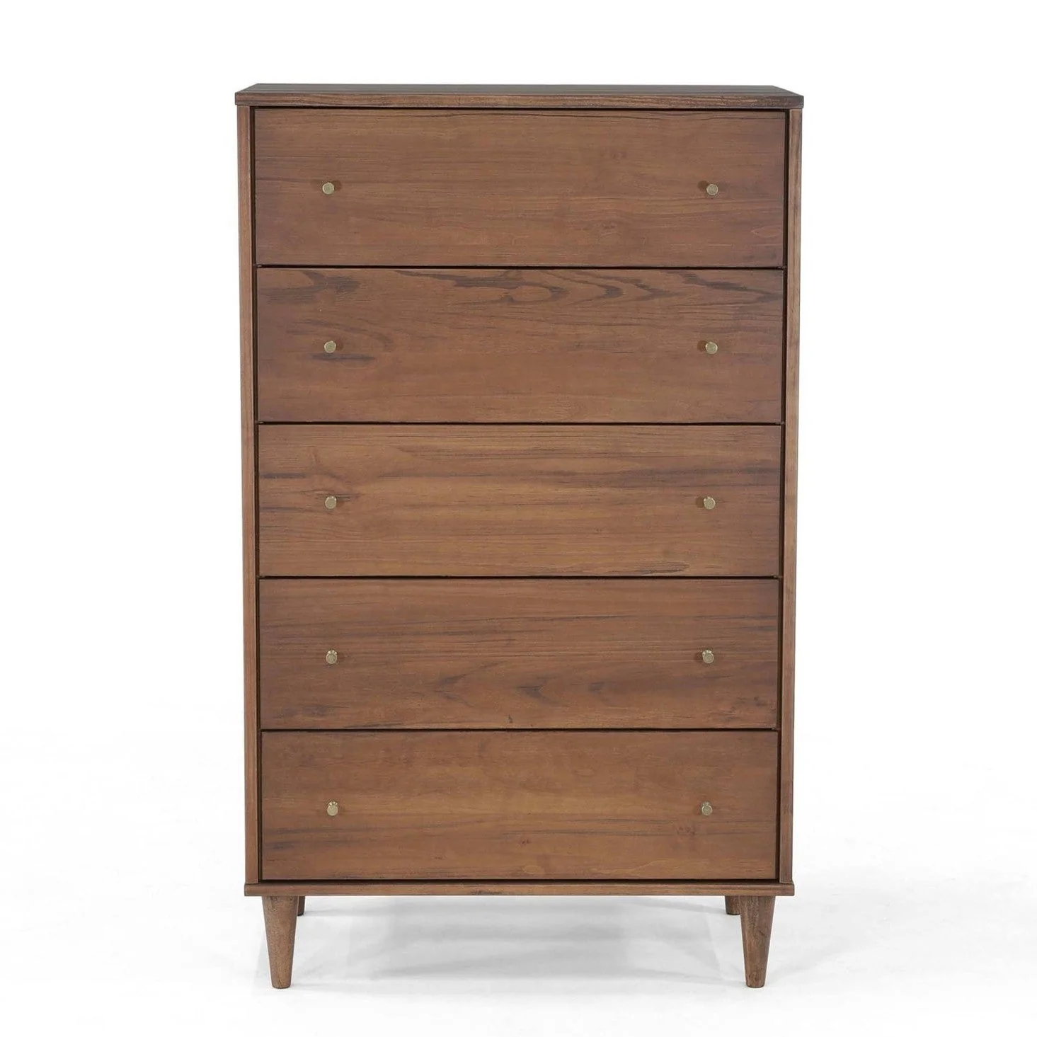 Farmhouse Rustic Walnut Mid Century 5 Drawer Chest - Image 2