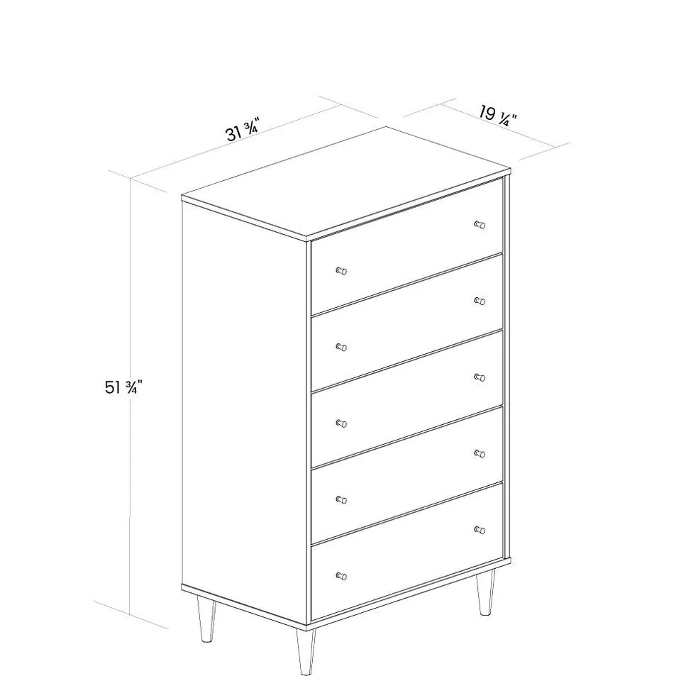 Farmhouse Rustic Walnut Mid Century 5 Drawer Chest - Image 5