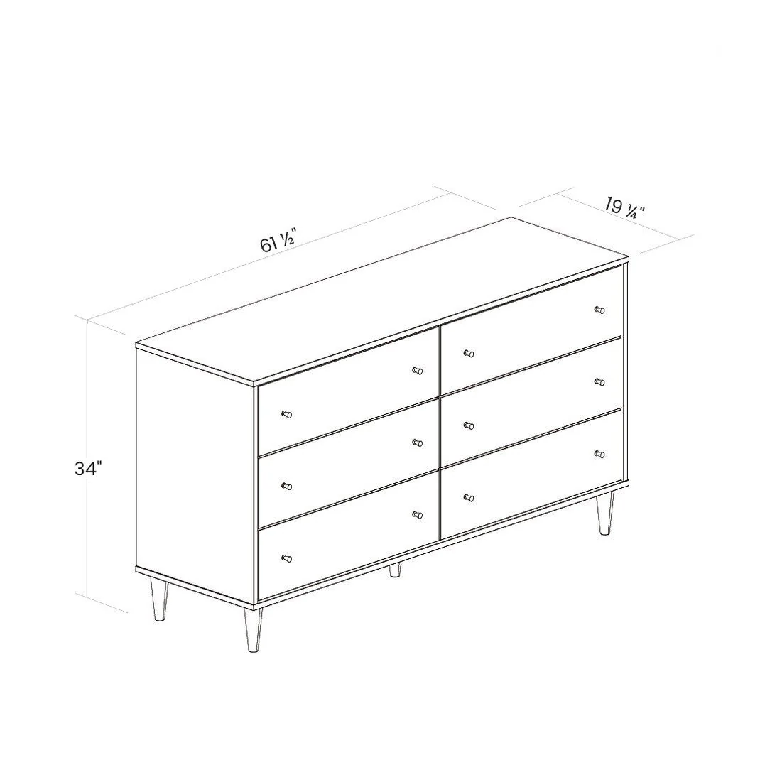 Farmhouse Rustic Walnut Mid Century 6 Drawer Dresser - Image 4