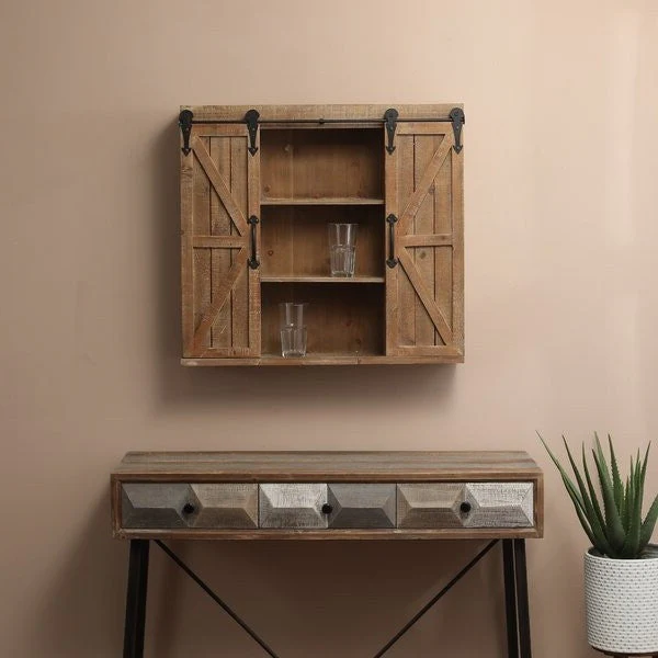 Farmhouse Sliding Bathroom Wall Mounted Cabinet 2-Doors & Shelves - Image 2
