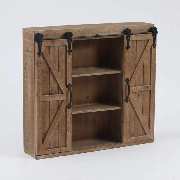 Farmhouse Sliding Bathroom Wall Mounted Cabinet 2-Doors & Shelves - Image 5