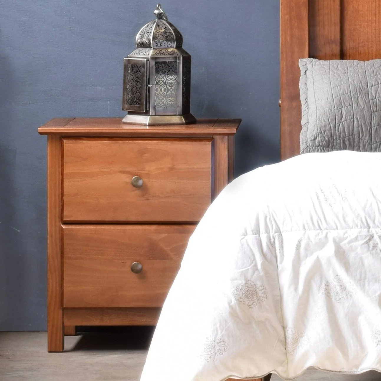 Farmhouse Solid Pine Wood 2 Drawer Nightstand in Walnut Finish - Image 3