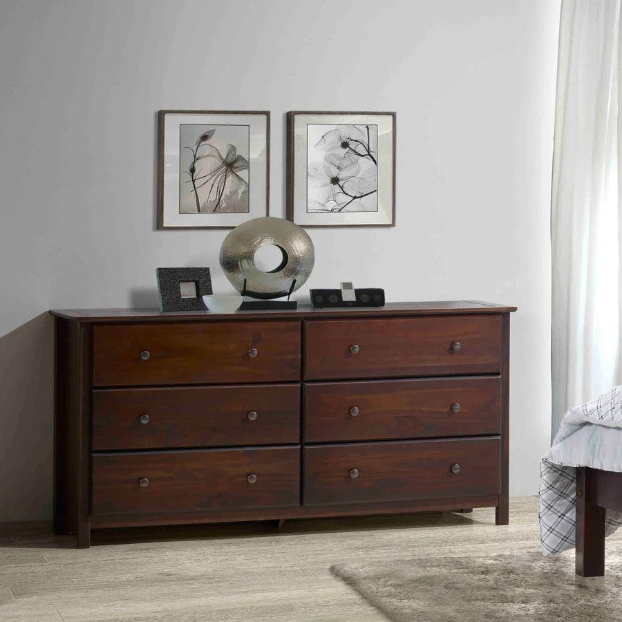 Farmhouse Solid Pine Wood 6 Drawer Dresser in Cherry Finish - Image 4
