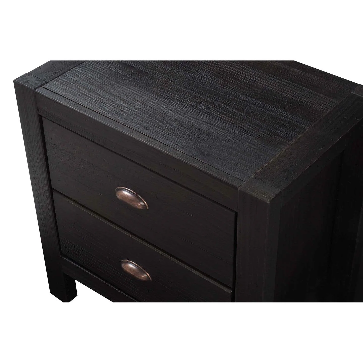 Farmhouse Style Solid Pine Wood 2-Drawer Nightstand Bedside Table in Black - Image 4