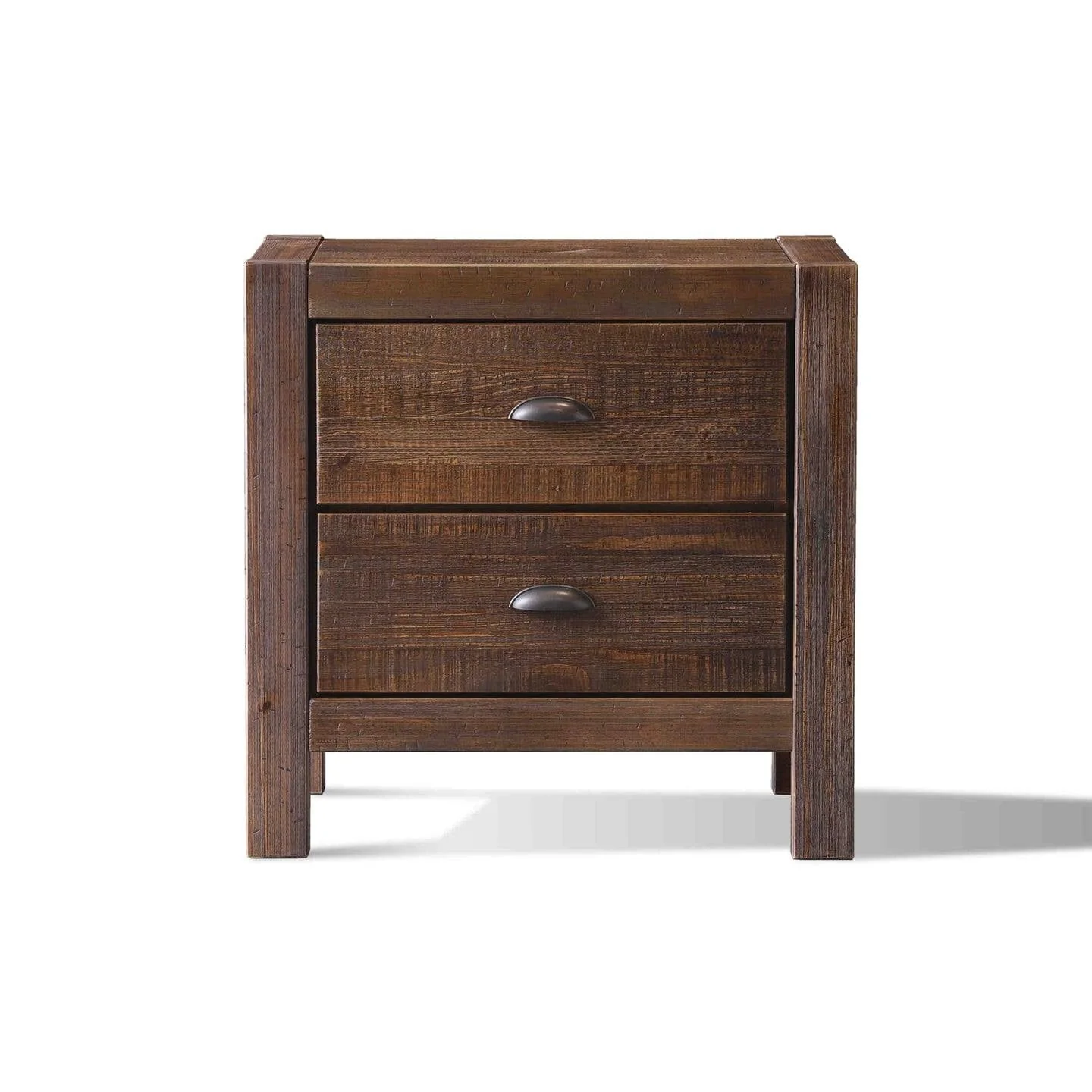Farmhouse Style Solid Pine Wood 2-Drawer Nightstand Bedside Table in Walnut - Image 2