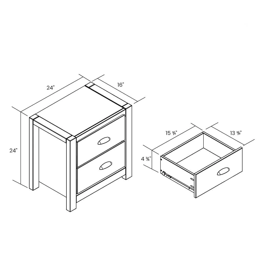 Farmhouse Style Solid Pine Wood 2-Drawer Nightstand Bedside Table in Walnut - Image 5