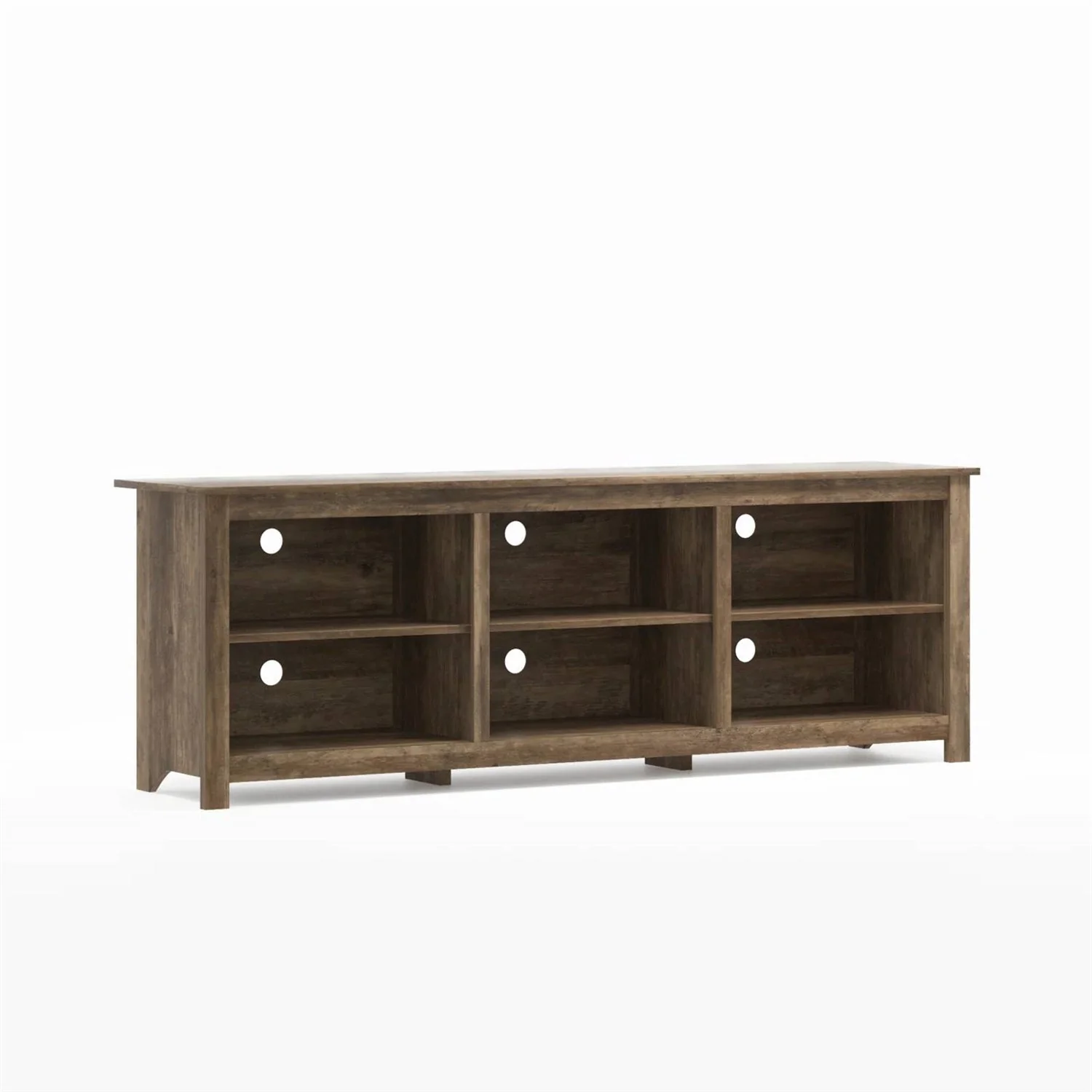 Farmhouse Style TV Stand with 6 Storage Compartments in Brown Oak Wood Finish - Image 4
