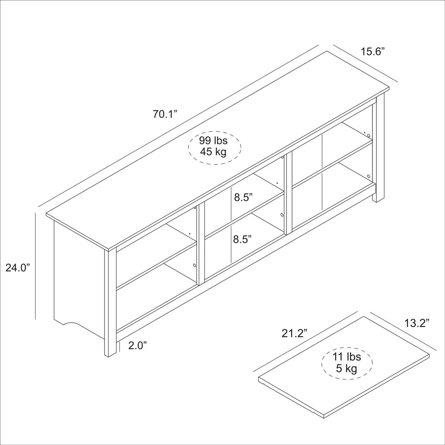 Farmhouse Style TV Stand with 6 Storage Compartments in Brown Oak Wood Finish - Image 5