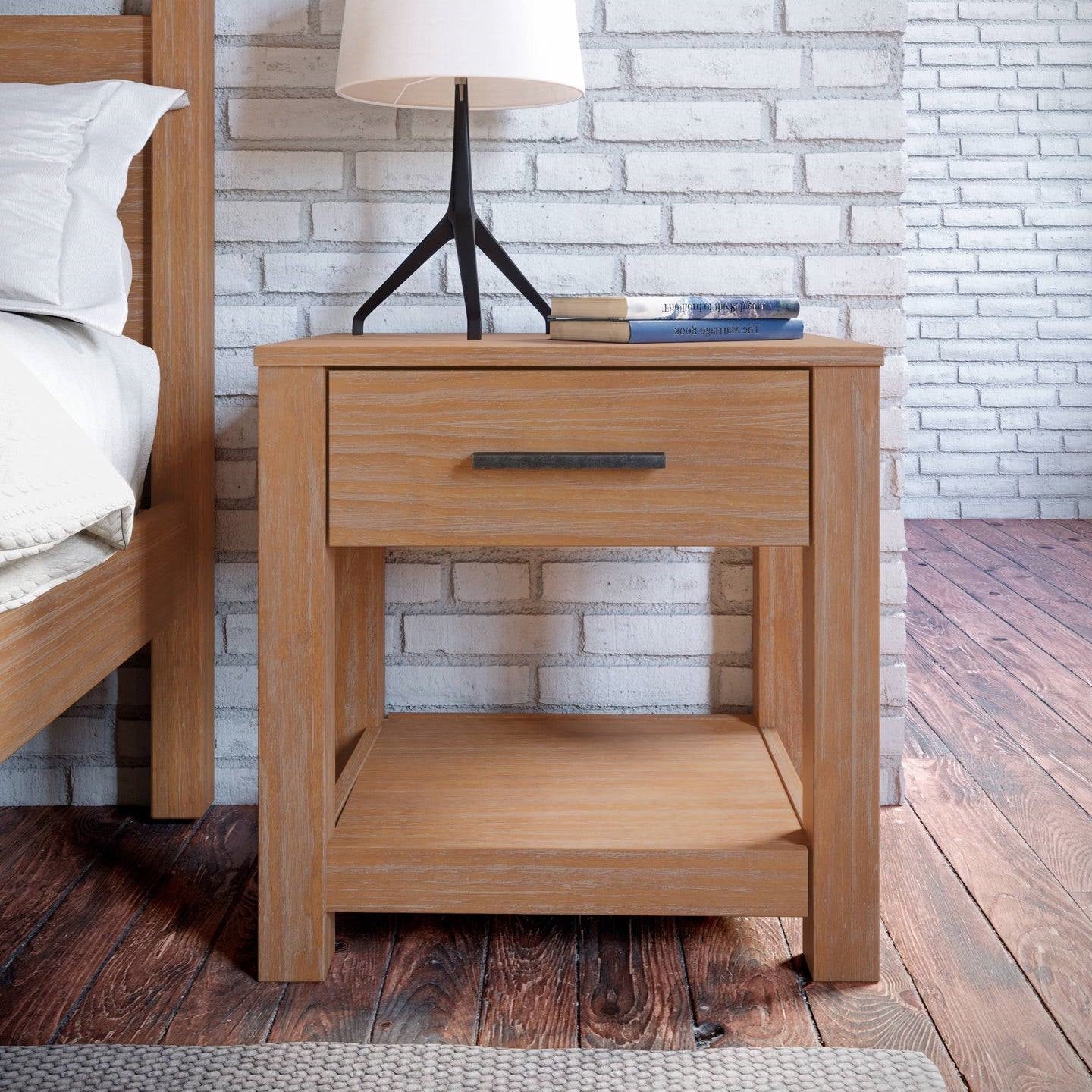 Farmhouse Traditional Rustic Pine Wood 1-Drawer Nightstand Bedside Table - Image 3