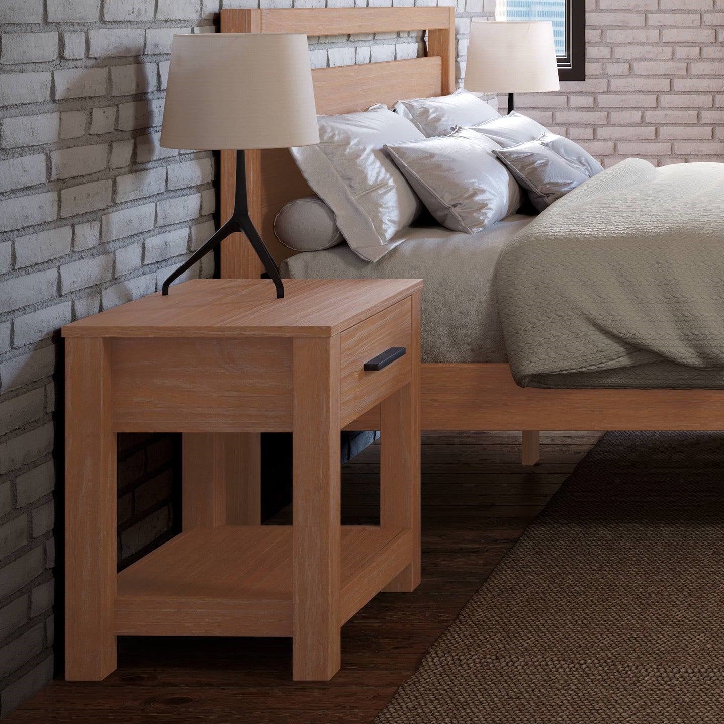 Farmhouse Traditional Rustic Pine Wood 1-Drawer Nightstand Bedside Table - Image 4