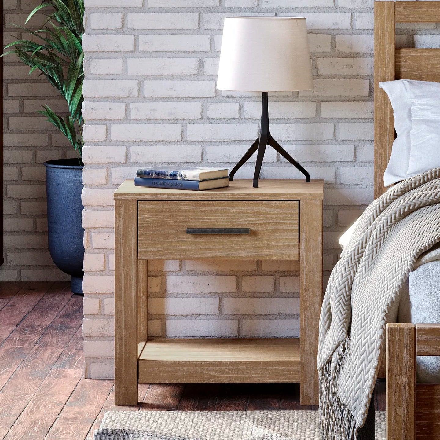 Farmhouse Traditional Rustic Pine Wood 1-Drawer Nightstand Bedside Table - Image 2