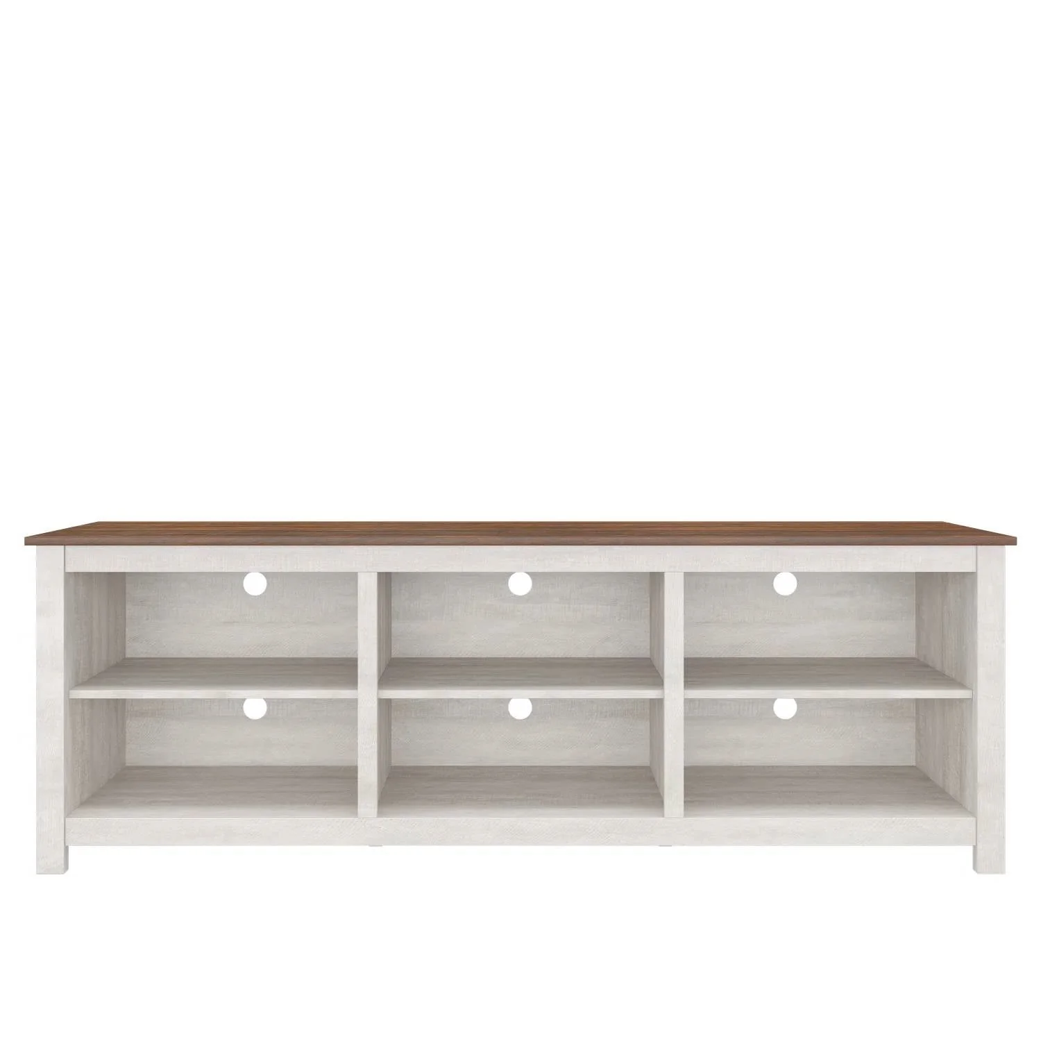 Farmhouse TV Stand in Grey Oak with Brown Wood Finish Top for TVs up to 70-inch - Image 4