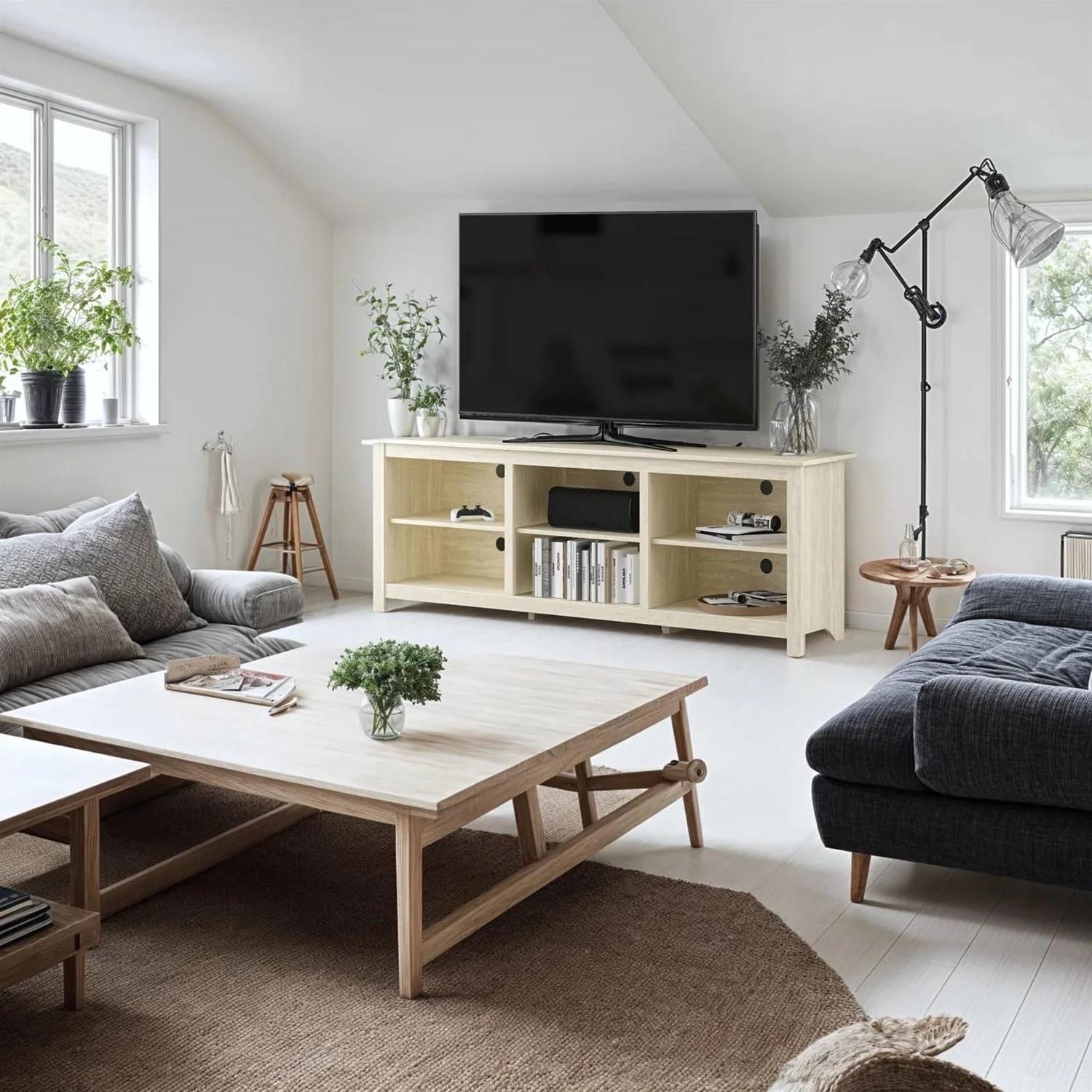 Farmhouse TV Stand in Light Travertine Wood Finish - for TVs up to 70-inch - Image 4