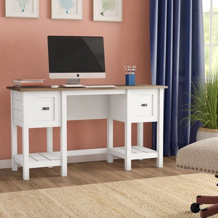 FarmHouse White Oak Top 2 Drawer Office Writing Desk - Made In USA - Image 5
