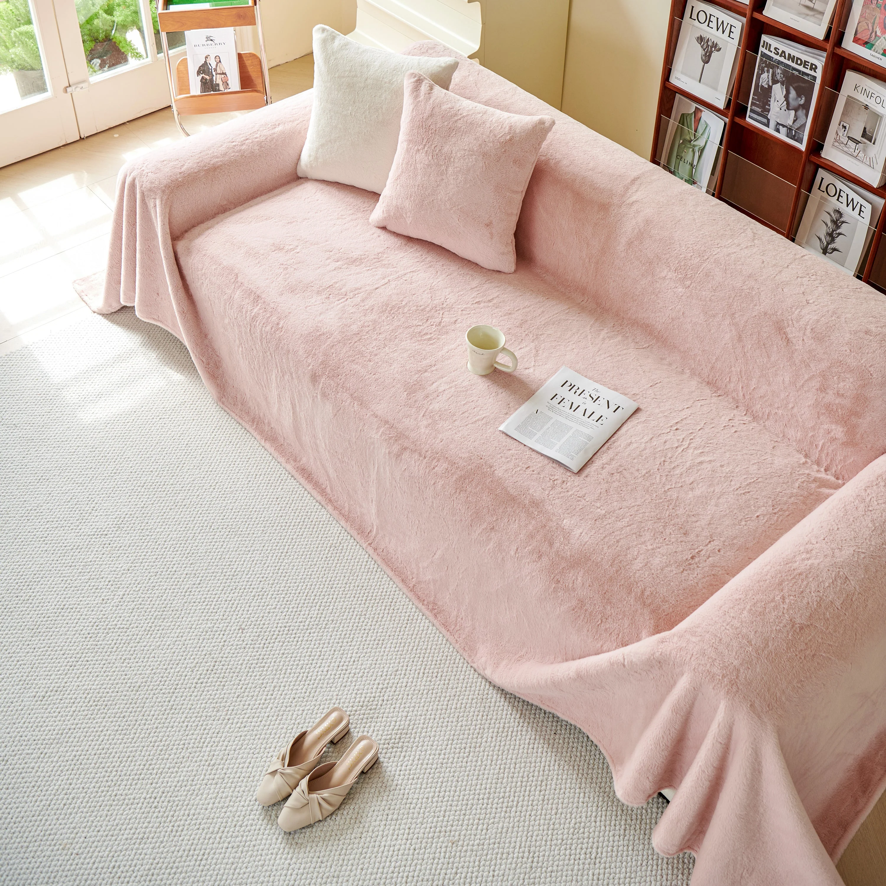 Faux Fur Smooth Plush Comfy Couch Covers, Soft Thicked Durable Blankets and Throws for Sofas - Image 100