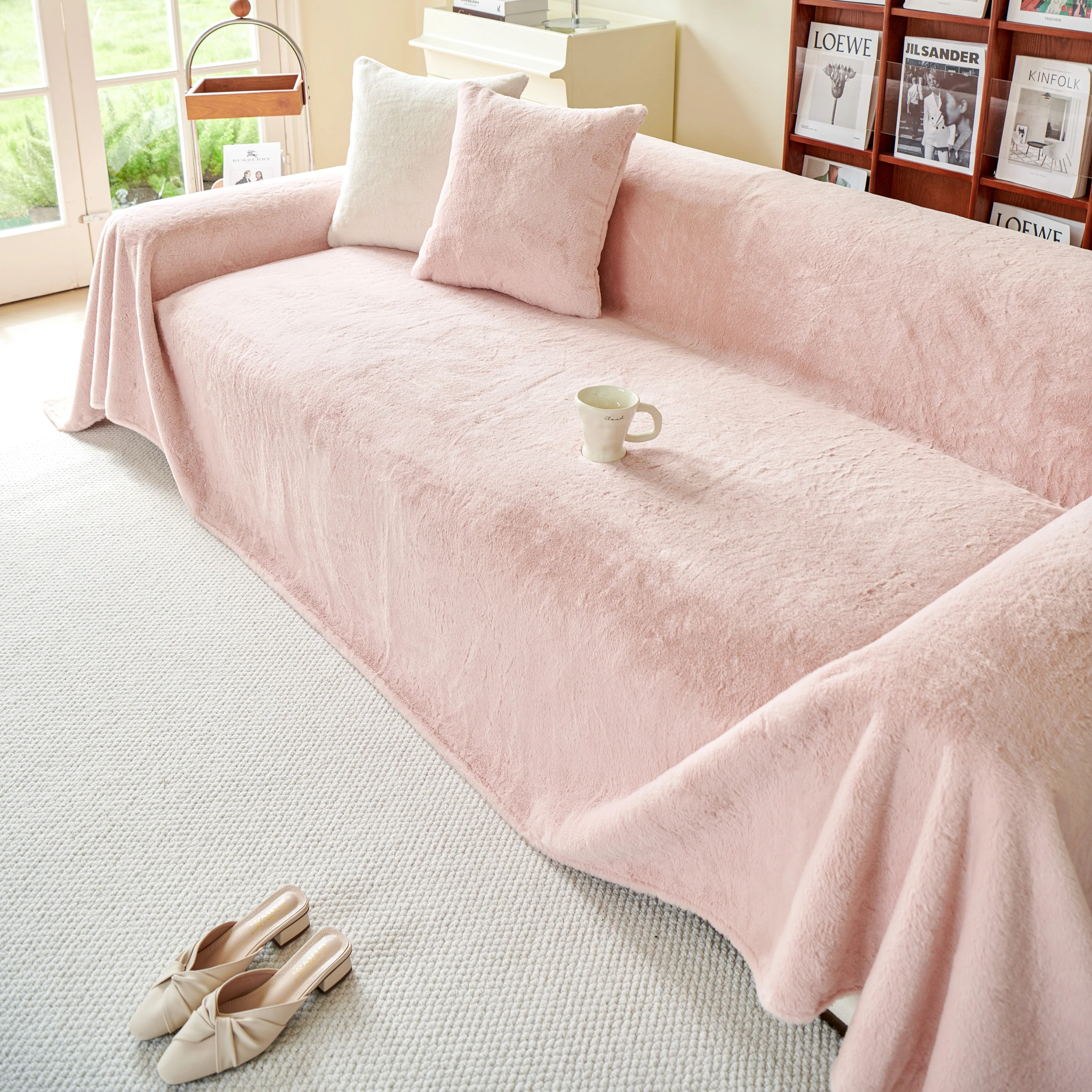 Faux Fur Smooth Plush Comfy Couch Covers, Soft Thicked Durable Blankets and Throws for Sofas - Image 90