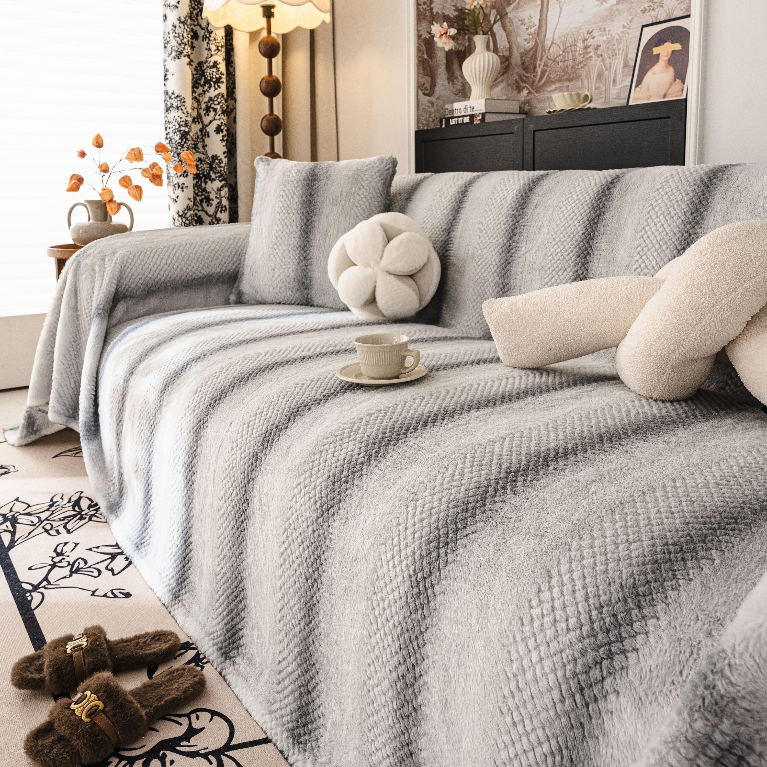 Faux Fur Sofa Cover Washable Furniture Protector for Sectional Warm & Fuzzy Slipcover - Image 15
